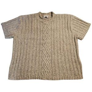 Vintage Gas Works Women’s Sz XL Short Sleeve Cable Knit Sweater Gray Made In USA